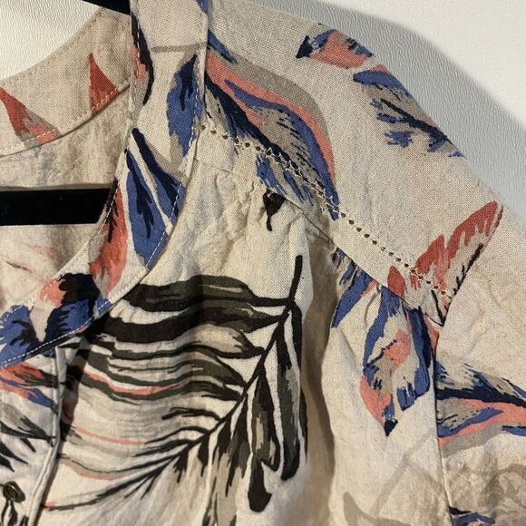 CJ Banks Linen Blend Top Womens 3X Shirt Floral Botanical Short Sleeve Button Up - Picture 5 of 10